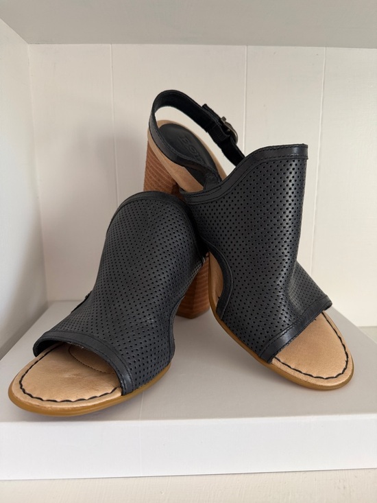 Born Shoes - Born Black Perforated Slingback Block Heels